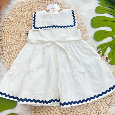 Vestido Alfaiataria Marinheira Off White e Marinho